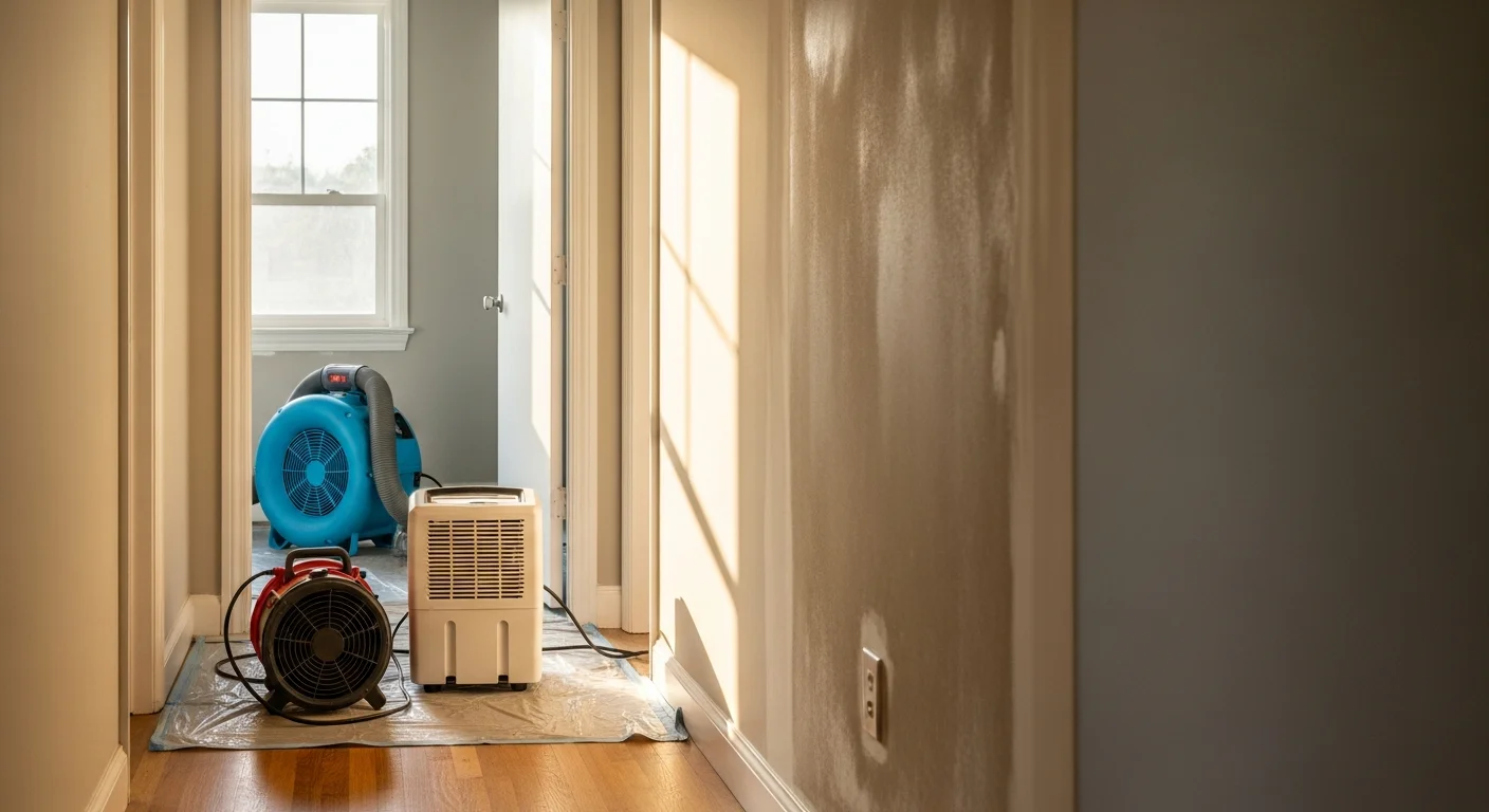 Professional restoration team assessing water damage in a residential home