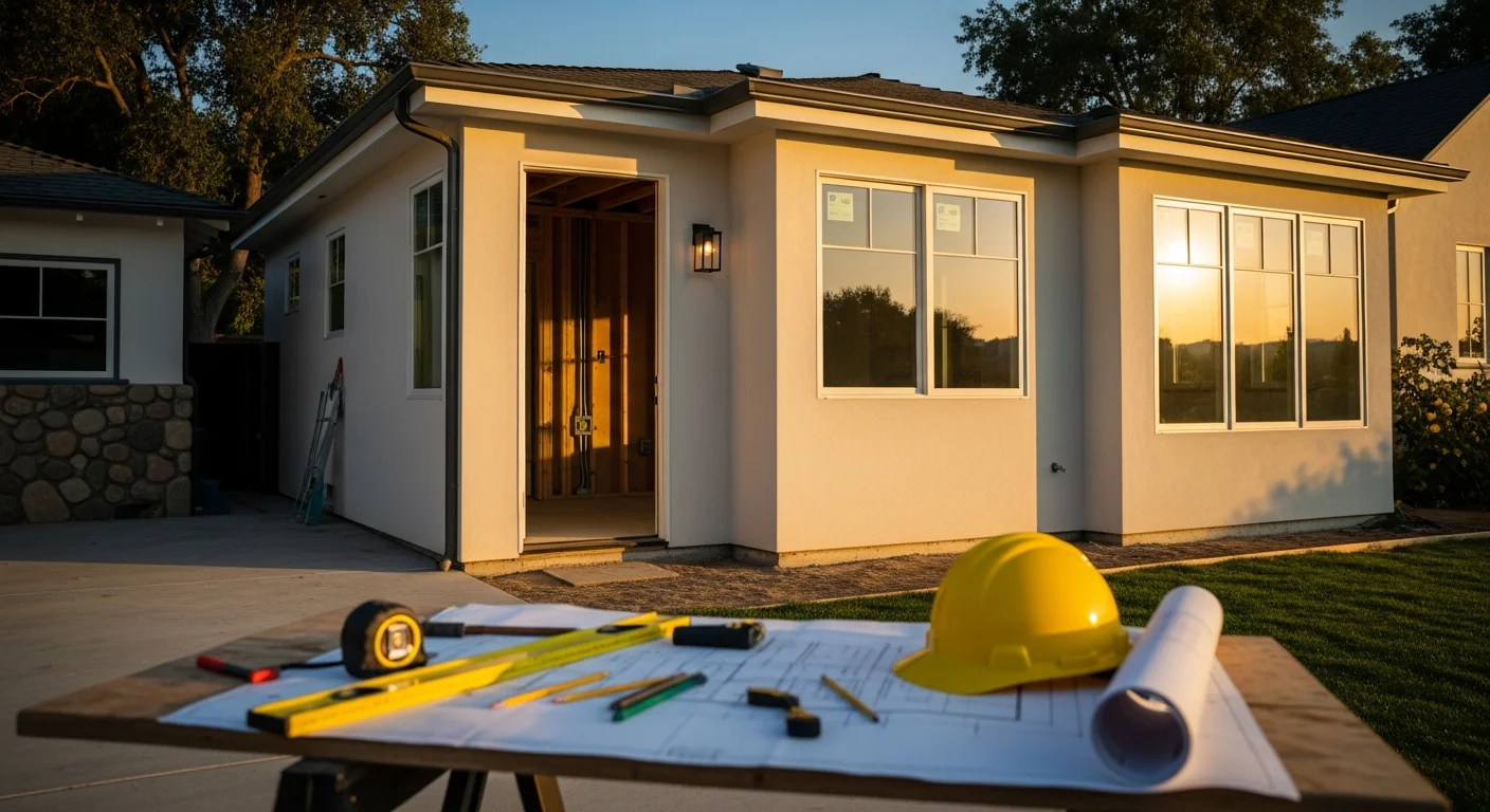 Modern home addition with large windows and professional construction framing in La Cañada Flintridge