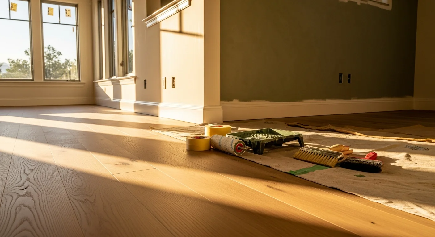 Professional painter applying fresh interior paint to living room wall in La Cañada Flintridge home