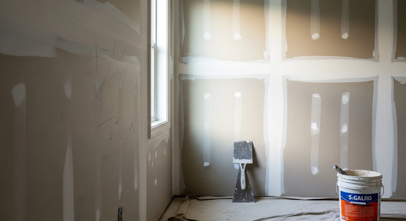 Freshly installed drywall and insulation in a residential room, showing smooth finished walls ready for paint.
